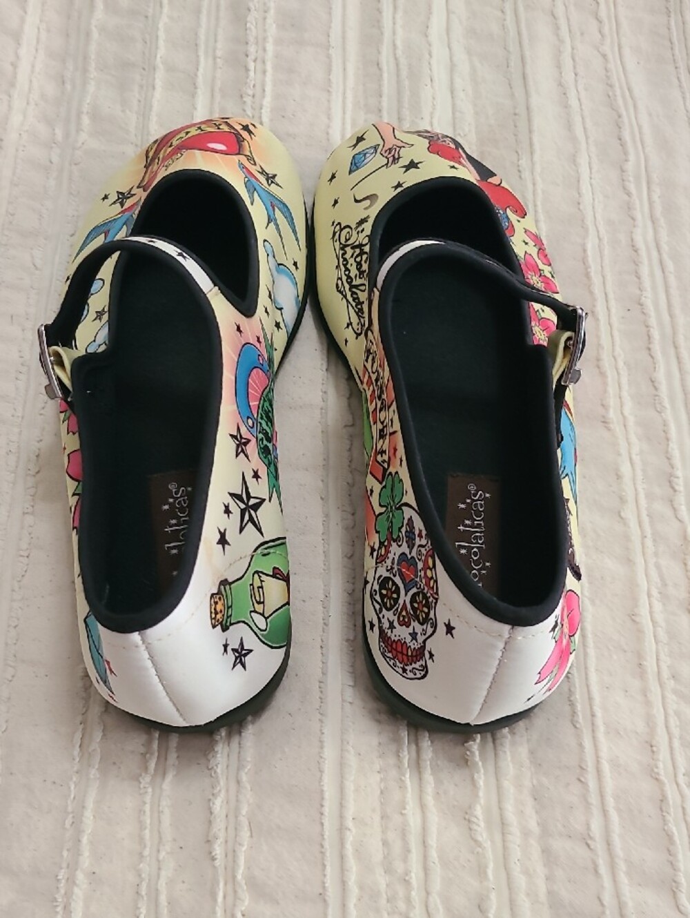 Chocolate Cream Multi Tattoo-Print Mary Jane Flats - Picture 6 of 7